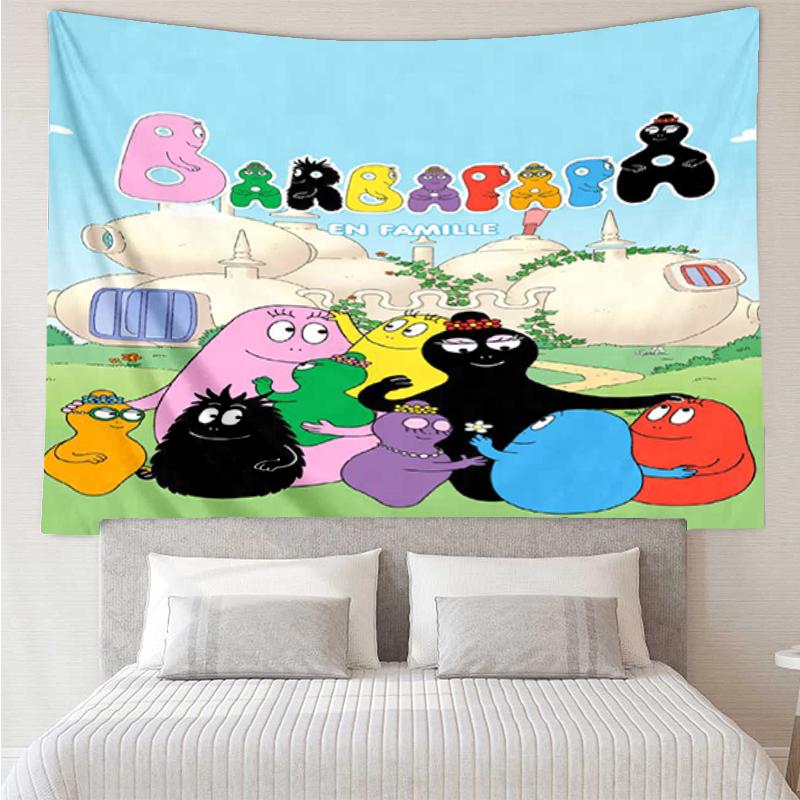 Barbapapa Print Tapestry, Backdrop, Easy Setup, Ideal for Bedroom, Office & Living Room, with Aesthetic Wall Hanging Decor.