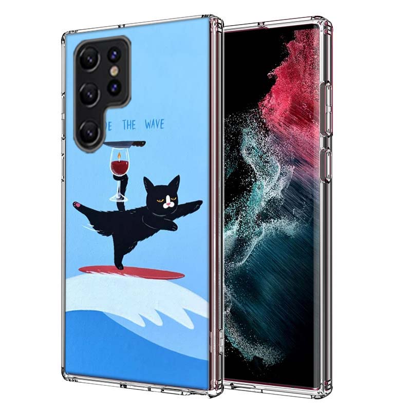 Cute Cat Funny Wine Art Capa Phone Case For Samsung S26 Ultra S25 Edge Galaxy S23 S21 S20 S24 FE S22 S10 Plus Cover Clear TPU Sh