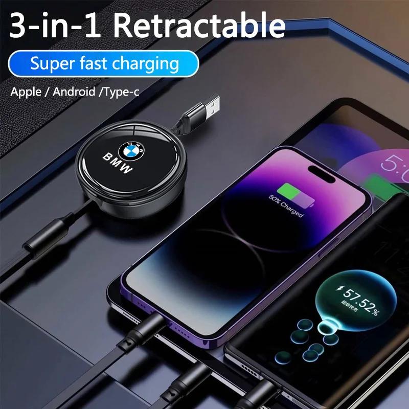 UYDH3 Hot 2025 Cable Scalable Phone Car Interior 3 In 1 USB Fast Charging Cable For BMW Series X1 X3 X4 X6 E90 E91 I3 I4 F30 F48 F30 F