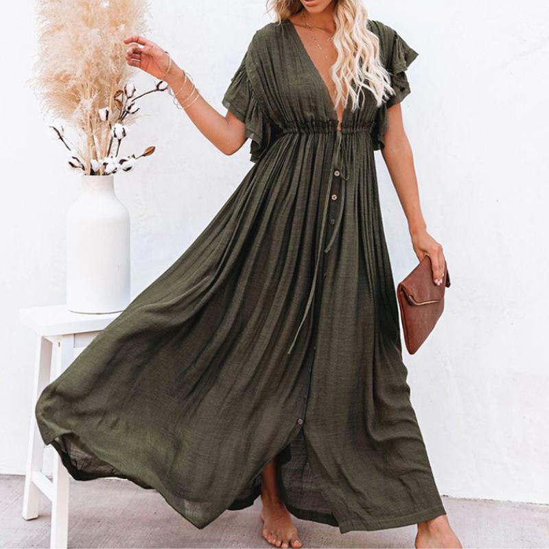 Женская однотонная пляжная накидка, длинное платье, рубашка от солнца, летняя одежда для отдыха на море