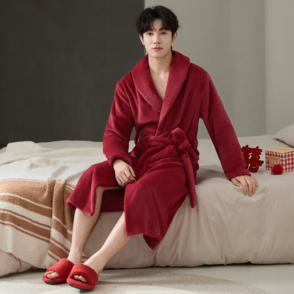 Thickened flannel red pajamas pajamas wedding couple suit autumn and winter coral fleece men's and women's loungewear
