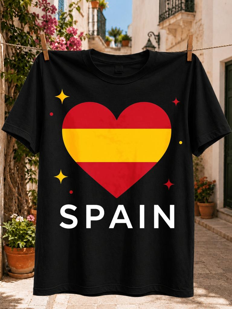 Spain Heart Flag Simple Red Yellow HeartSparkling Stars and Clean SPAIN Lettering Unisex All Unisex All TShirt
