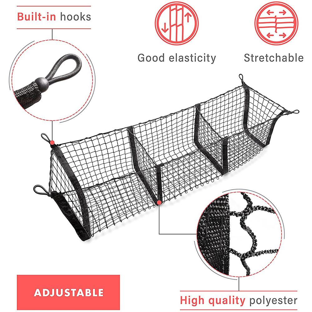 Three Pocket Cargo Net Mesh Storage Cargo Trunk Organizer Car SUV Pickup Truck Bed Black Net Auto Storage Organizer Trunk Net