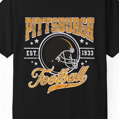 Футболка с шлемом Pittsburgh Steelers | Винтажный шрифт, EST. 1933 год