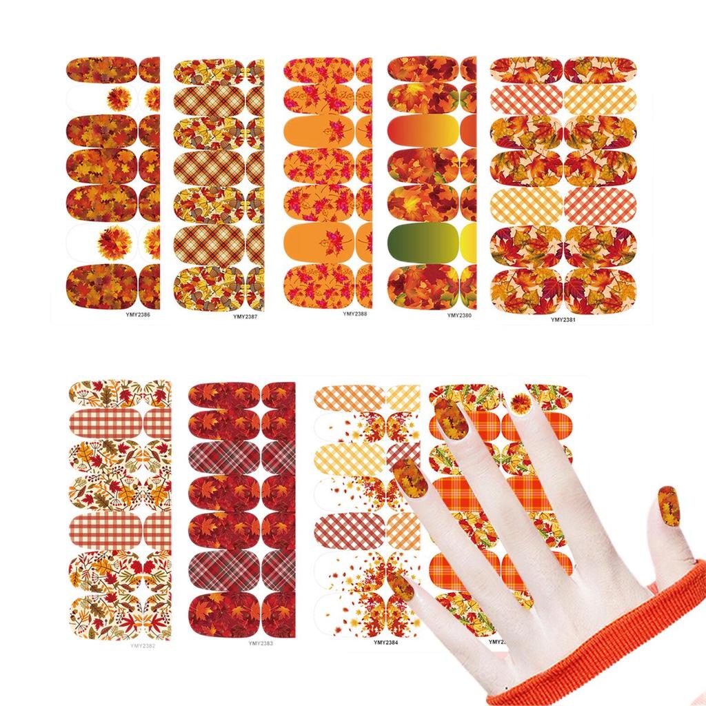 Autumn Maple Leaf & Plaid Waterproof Nail Art Stickers (YMY2380-2388)