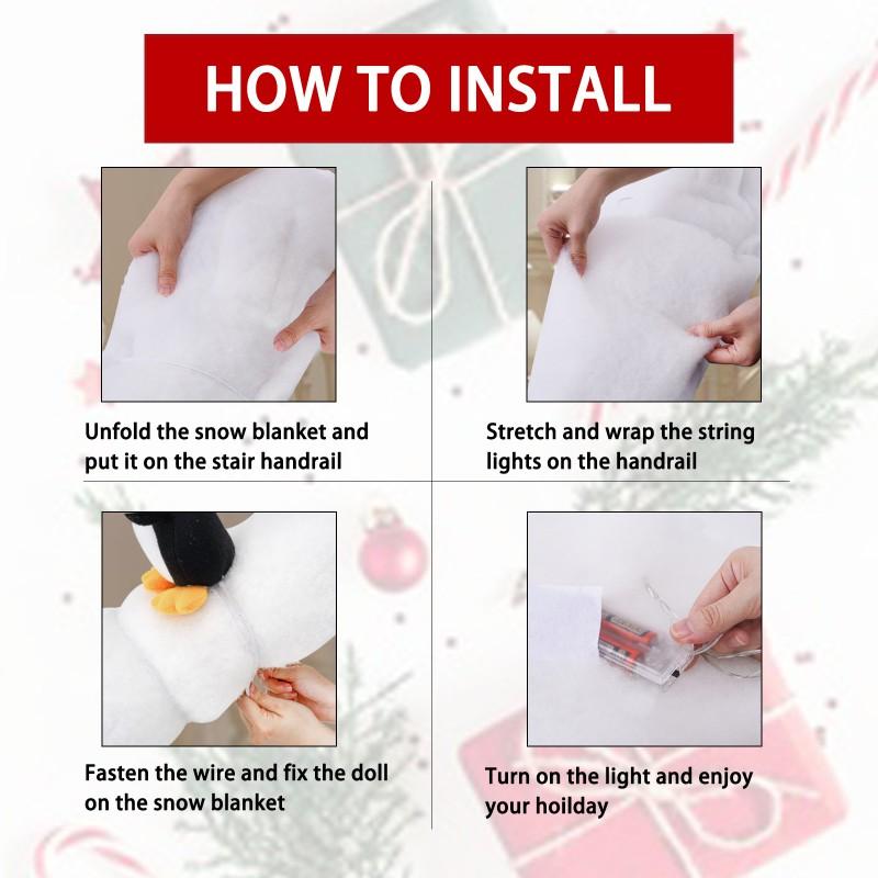 3 Christmas Penguins Slide Plush Decor Stair Handrail Holiday Ornament