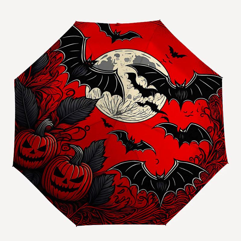 Halloween Moonlit Night Bat Pumpkin Decorative StickerUmbrella, Portable 3-Fold Umbrella for Men & Women,Christmas Gift ES326
