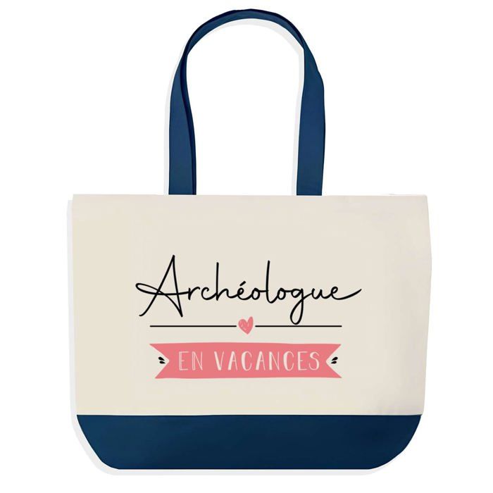 Sac cabas - PLANETEE - Grand sac cabas - Bleu - Archéologue en Vacances - Coton 40x45 cm