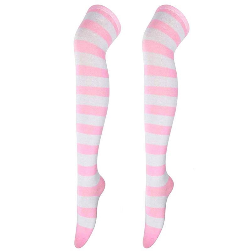 Striped Blue & White Over-the-Knee Cosplay Socks for Women - Anime Thigh Highs