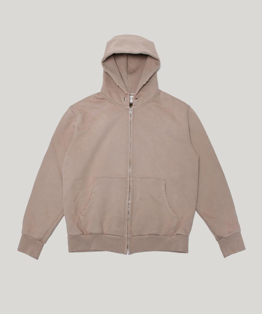 Худи на молнии с капюшоном Rusticclub Vintage, потертое, тяжелое, цвет Пыльный бежевый