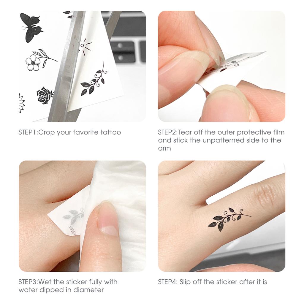 10pcs Finger Temporary Tattoo Sticker Black Butterfly Flower Body Arts Waterproof Magic Mini Pattern Semi Permanent Stickers