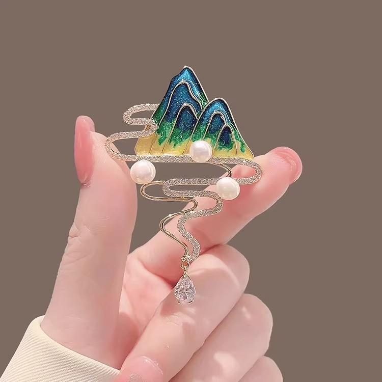 Chinese Style Landscape World Pearl Artistic Brooch Grand Design Corsage Accessory