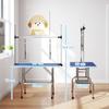 42  Dog Grooming Table Adjustable Pet Cat Drying Beauty Table With 2 Loops Storage Basket Rubber Top Blue