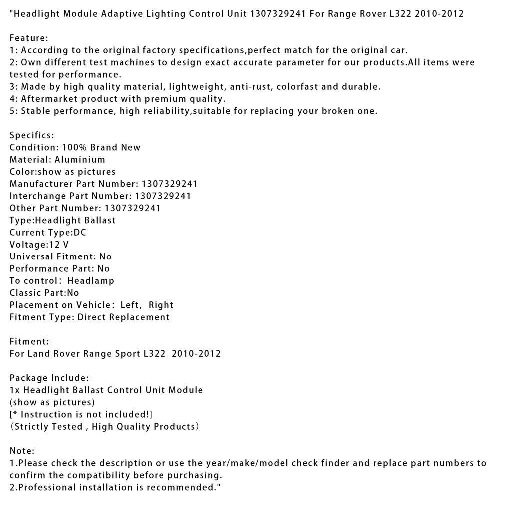 Headlight Module Adaptive Lighting Control Unit 1307329241 For Range Rover L322