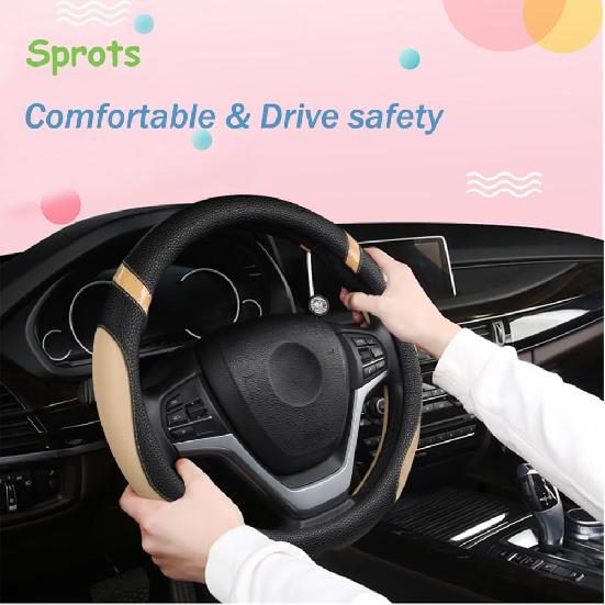 Steering Wheel Cover For Car Leather Universal Steering Wheel Covers For Men Women Fit Cars SUV Truck Pickup 15Inch (Beige)