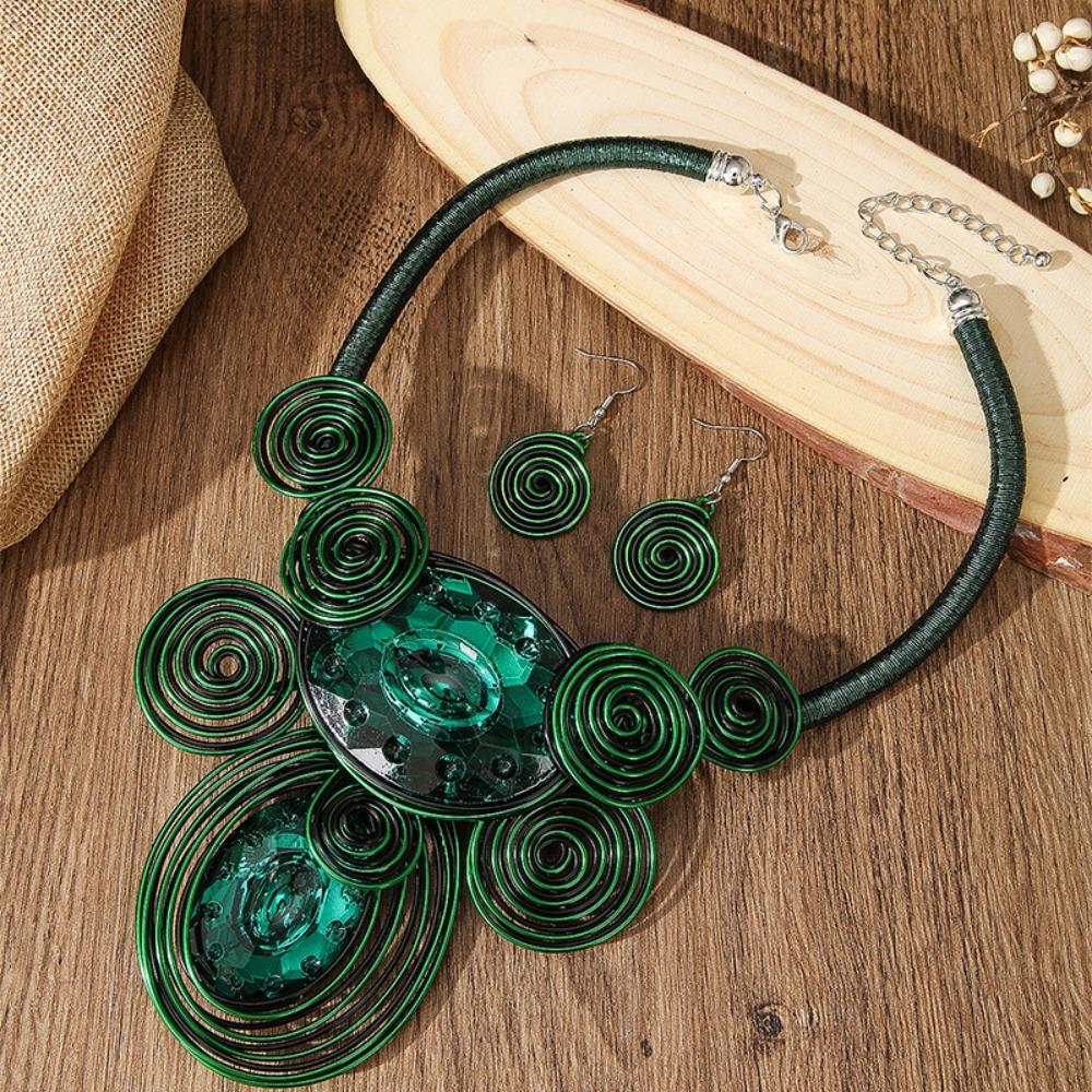 Crystal Gem Statement Necklace Earring Set Irregular Woven Accessories Vintage Beads Necklaces Handmade Neck Chains for Women