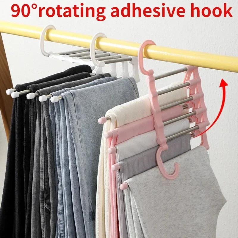 5 in 1 Multilayer Trouser Rack Retractable Stainless Steel Folding Pant Rack Baby Hanging Towel Drying Racks Closet Organizer