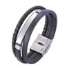 New Fashion Men Leather Bracelets Classic Leather Design Stainless Steel Chain Link Cuff Charm Bracelets