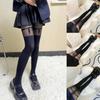 Women Jacquard Pattern Patchwork Mock Suspender Tights Sexy Faux Thigh High Socks JK Girls Black Pantyhose Stockings