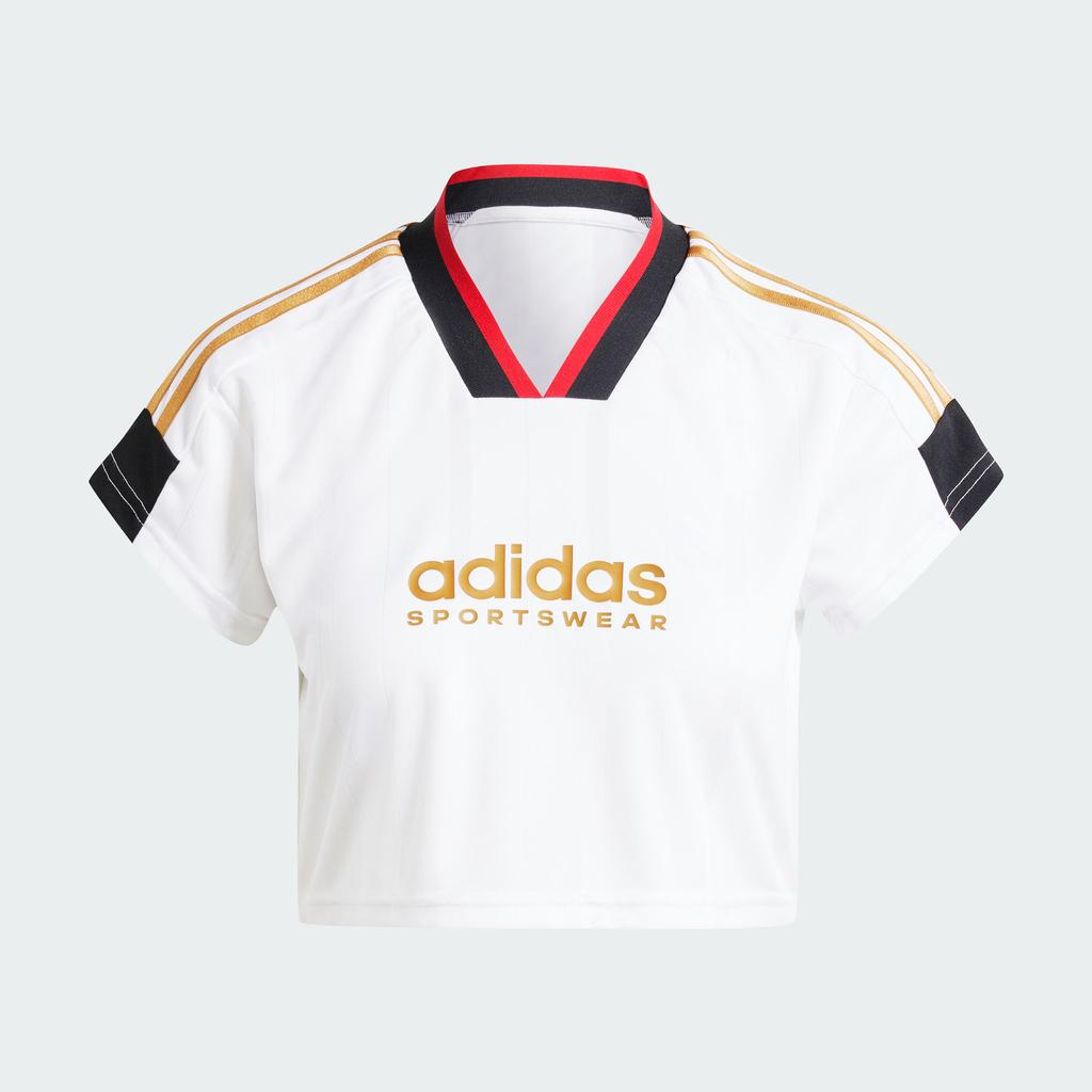 Adidas Tiro Cut 3-Stripes Crop Jersey V-Neck Short Sleeve T-Shirt Women Tops White IW6800