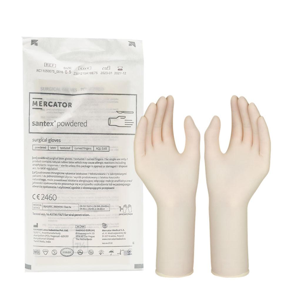 Mercator Santex Powdered 6.5" Latex Surgical Gloves, Sterile, 1 Pair
