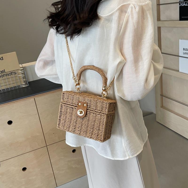 New Trendy Woven Lock Briefcase Shoulder Portable Diagonal Span Beach Bag
