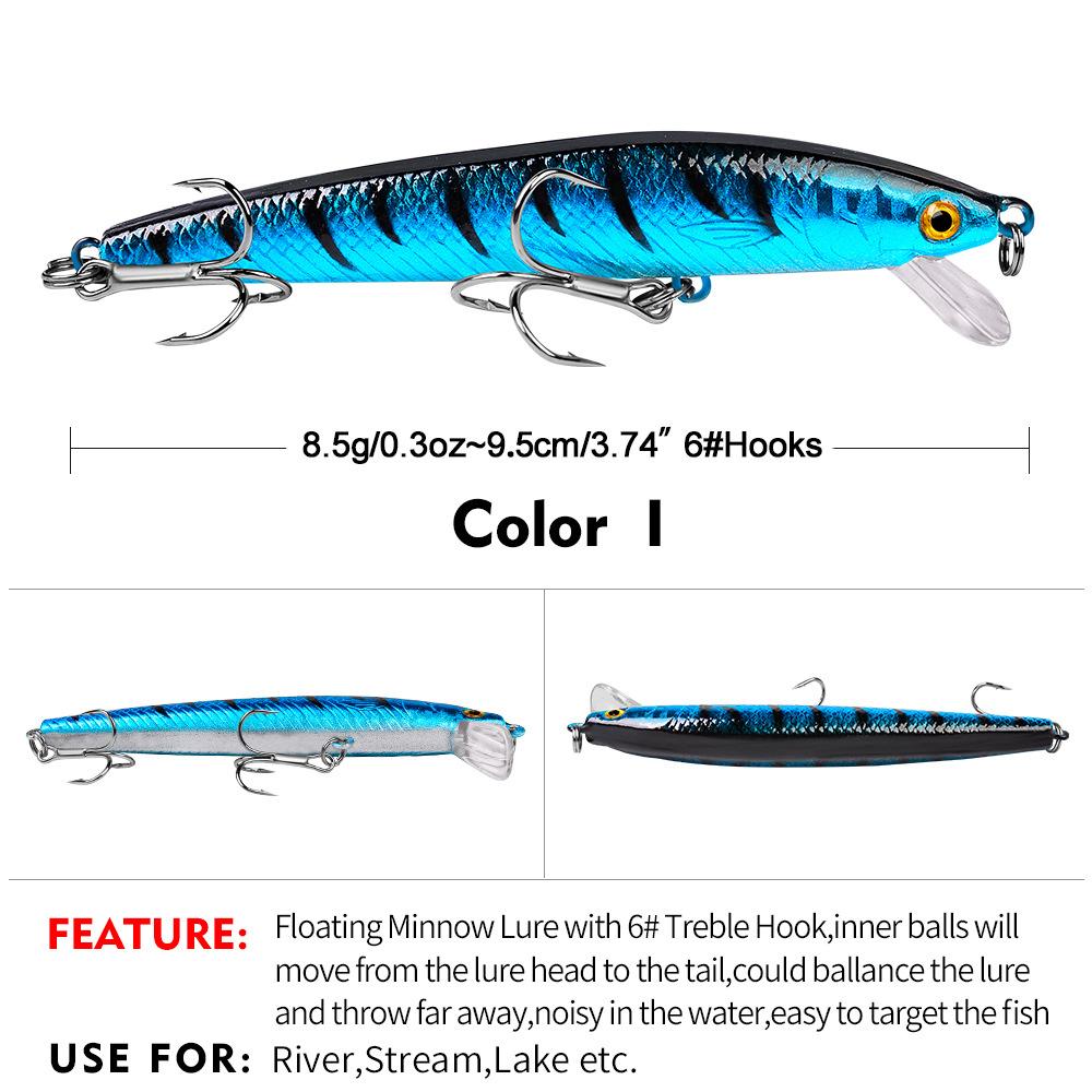 Приманка Minnow 10 цветов, твердая приманка, плавающая приманка Minnow, 9,5 см, 8,5 г, пластиковая приманка