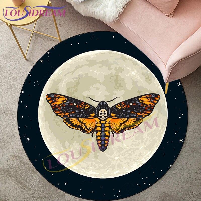 Ковры Death Moth для гостиной, ковер, готический череп, круглый ковер, напольный коврик, ковер с бабочкой, луной и звездой, коврик для двери
