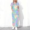 Women Plus Size Printed Scrub Set Crisscross Cutout Neck Short Sleeve Top Long Pants With Pockets