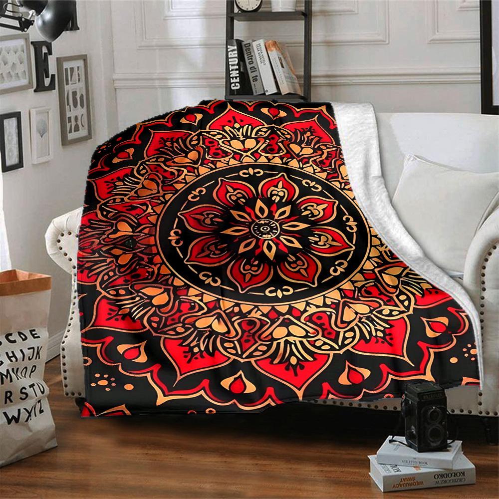 1pc Mandala Pattern Print Blanket Lightweight Flannel Throw Blanket For Sofa, Bed, Living Room Office, Outdoor Travel, Camping, Soft All-Season Throw