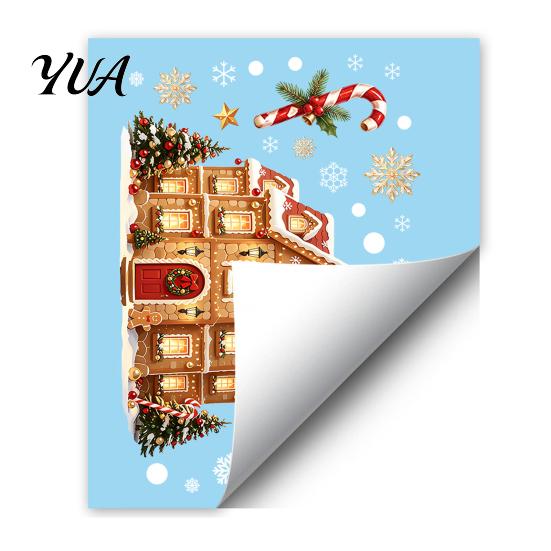 Santa Claus Wall Stickers Christmas Window Cling, Santa/Snowman/House/ Tree Patterns Print, Waterproof Easy Peel Glass Art PVC Decorative