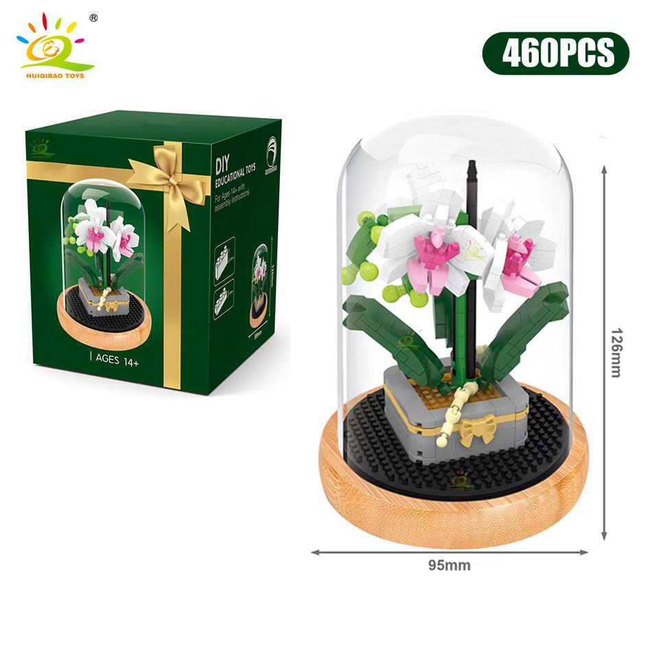 Цветок розы и хризантемы в горшках, строительные блоки, 3D модель букета, подсолнух, кирпичи, детские игрушки, подарок для девочек-друзей