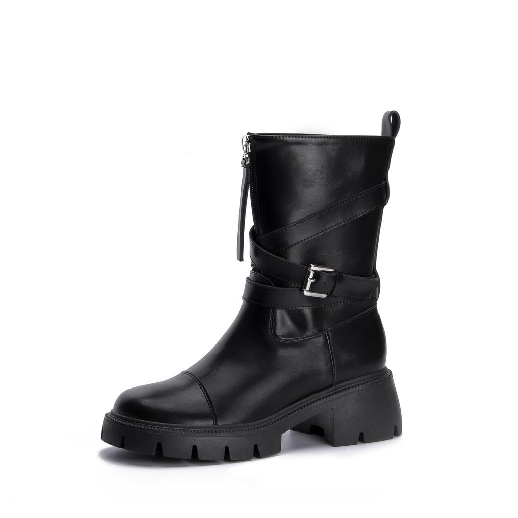 2025 зима новые сапоги-рыцари средней длины женские сапоги-локомотивы на платформе сапоги из кожи в корейском стиле с пряжкой на ремне сапоги женские для верхней одежды