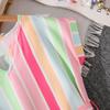 Girls' Fashion Dress 2025 Summer Children's Colorful Striped Printed Short-sleeved Dress