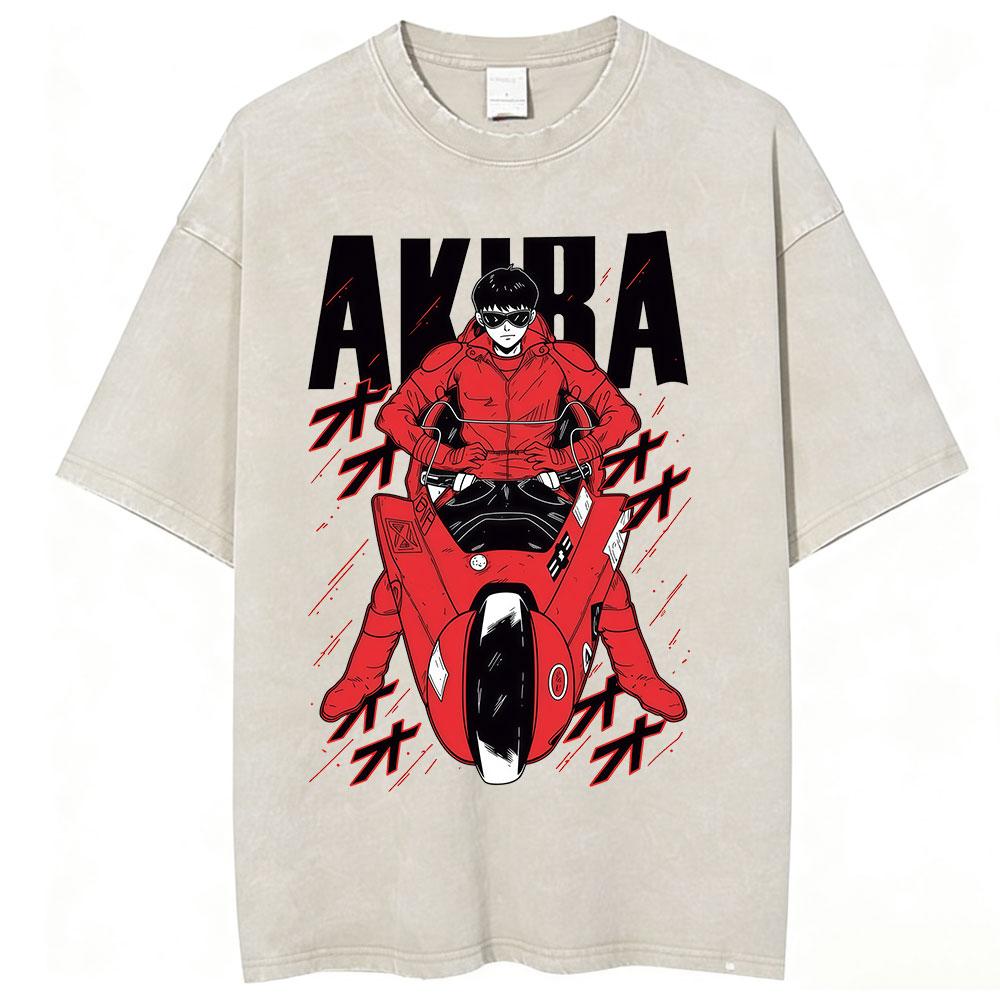 Anime Akira Vintage Washed T Shirts 90s Manga Shotaro Kaneda Graphic Tshirt Men Women Clothing Cotton Casual Oversized Tshirts