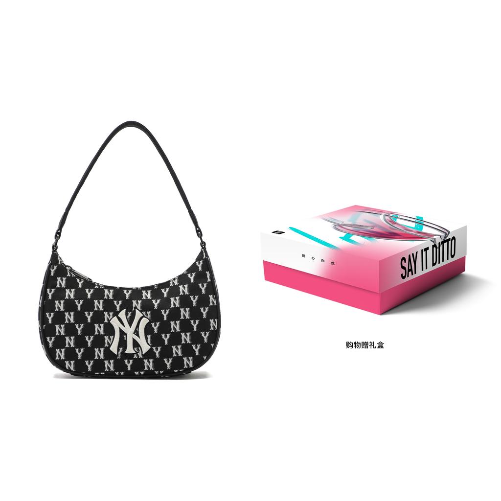 New MLB NY Yankees Hobo Bag Shoulder Bag Monogram Collection Women's Black/White 3ABQS012N-50BKS