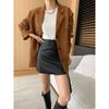 Vintage Brown Jacket for Women High Sense Loose Oversized Leather Suit Blazer Female Casual Coat Streetwear