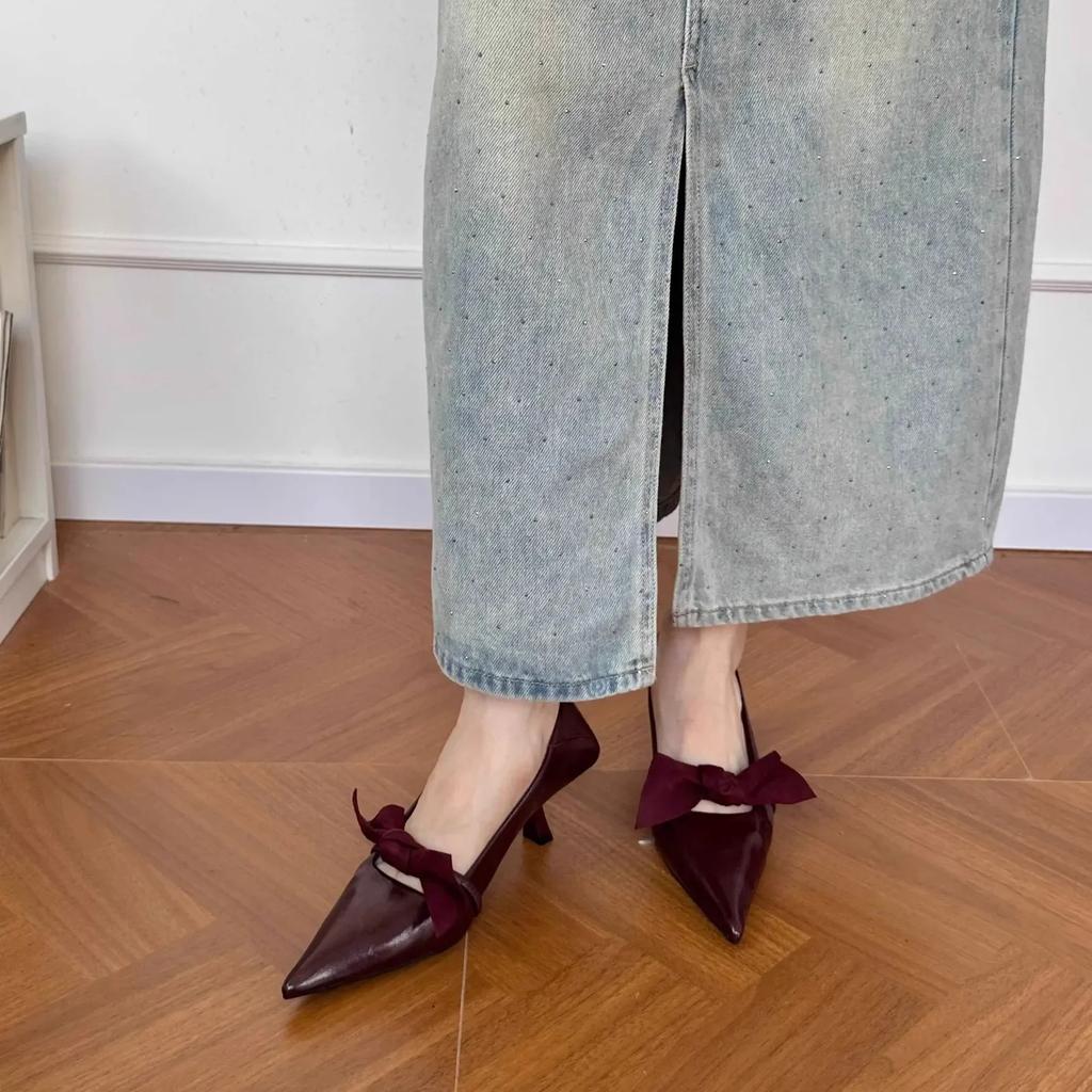 Women Sexy Bow High Heels Pointed Party Shoes Shallow Mouth One Kick Stilettos Women Heels Fashion Wedding Shoes Styles Designer