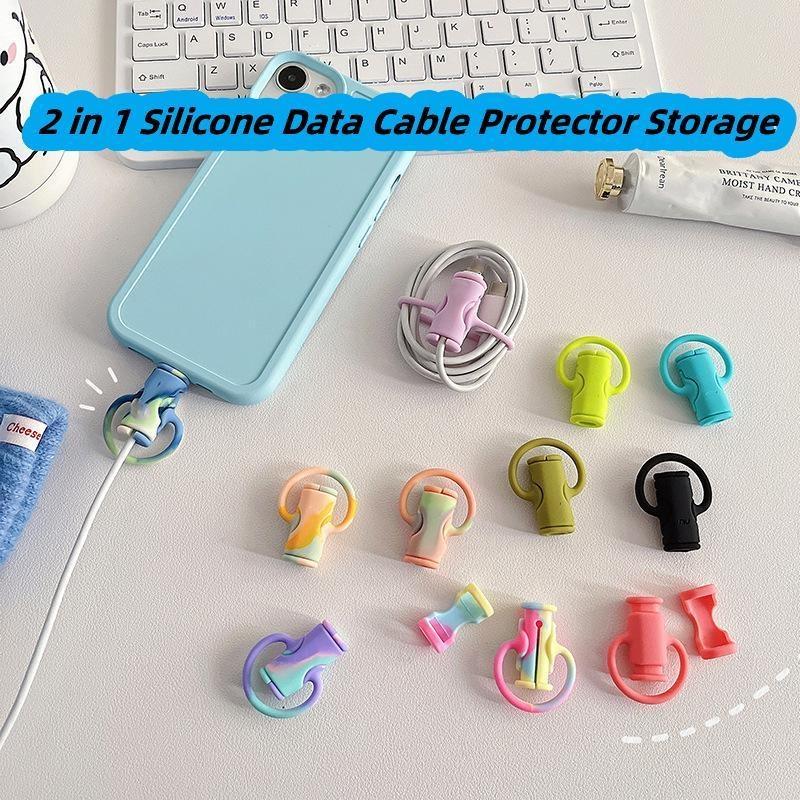 2 в 1 Защитное устройство для хранения кабеля для передачи данных, симпатичная силиконовая намотка кабеля для зарядки, средство для хранения кабеля для передачи данных с защитой от излома, зарядное устройство для мобильного телефона