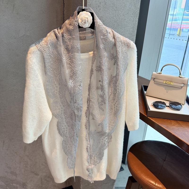 Women Lace Edge Solid Color Versatile Triangular Neck Scarf For All Seasons