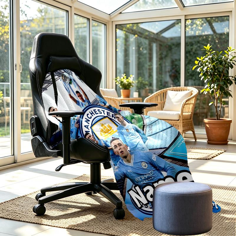 Custom Name Personalized Manchester City FC Print Blankets, Home Decor, Bedroom, Sofa, Camping, Couch, Gifts for Birthday Christmas