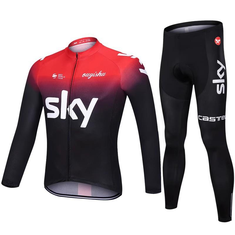 Mens Cycling Long Sleeve Jersey Bib Shorts Set Quick Dry Performance Wear Road Bike Riding