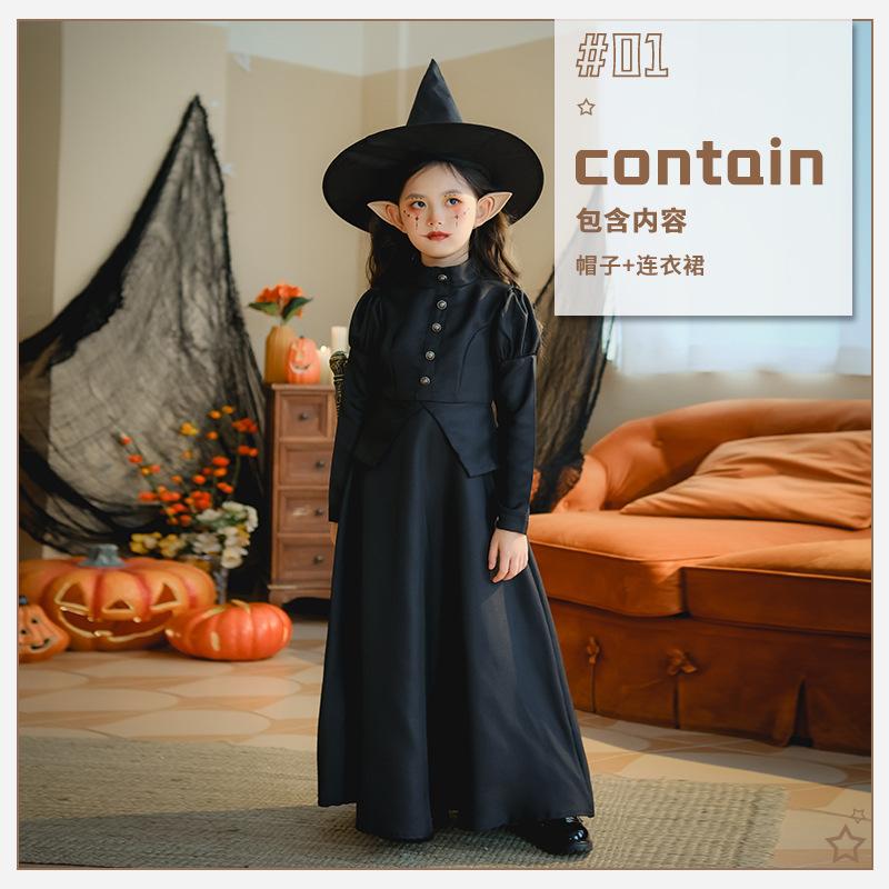 Kids Girls Halloween Dress Pumpkin Witch Cosplay Costume Casual Tutu Dress Party Stage Festival Outfit