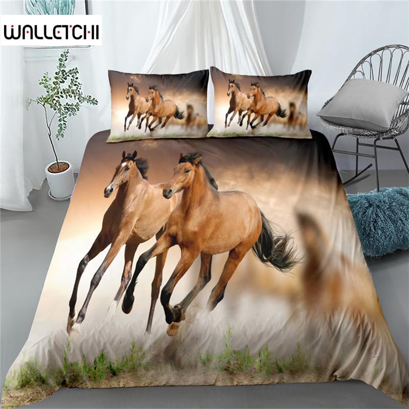 Комплект 3D постельного белья Madly Horses Кинг Квин Двуспальный Полуторный Двуспальный Односпальный Размер Пододеяльник Наволочка Комплект постельного белья