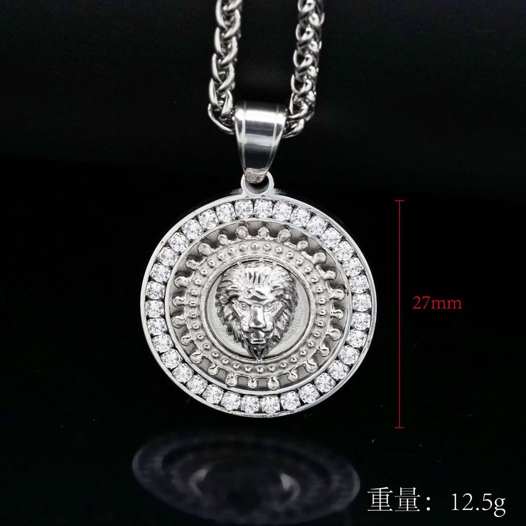 Hip Hop Lion Head Pendant Necklace with Rhinestone Fashion Men Stainless Steel for Boy Best Gifts Fashion Accessories Jewelry