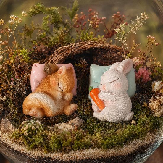 Huaqianguhh 2 шт. Мини-фигурки животных для ландшафтного дизайна, Маленькие спящие фигурки из смолы для горшков с суккулентами, мха, микро-ландшафтов, Декор для рабочего стола, Милый сад