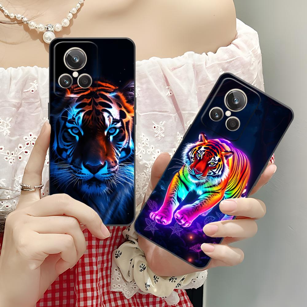 Неоновый чехол для мобильного телефона с тигром для Realme GT 8 Neo Pro C75 73 71 C67 65 C55 53 C35 31 C20 15 Цветная печать Чехол