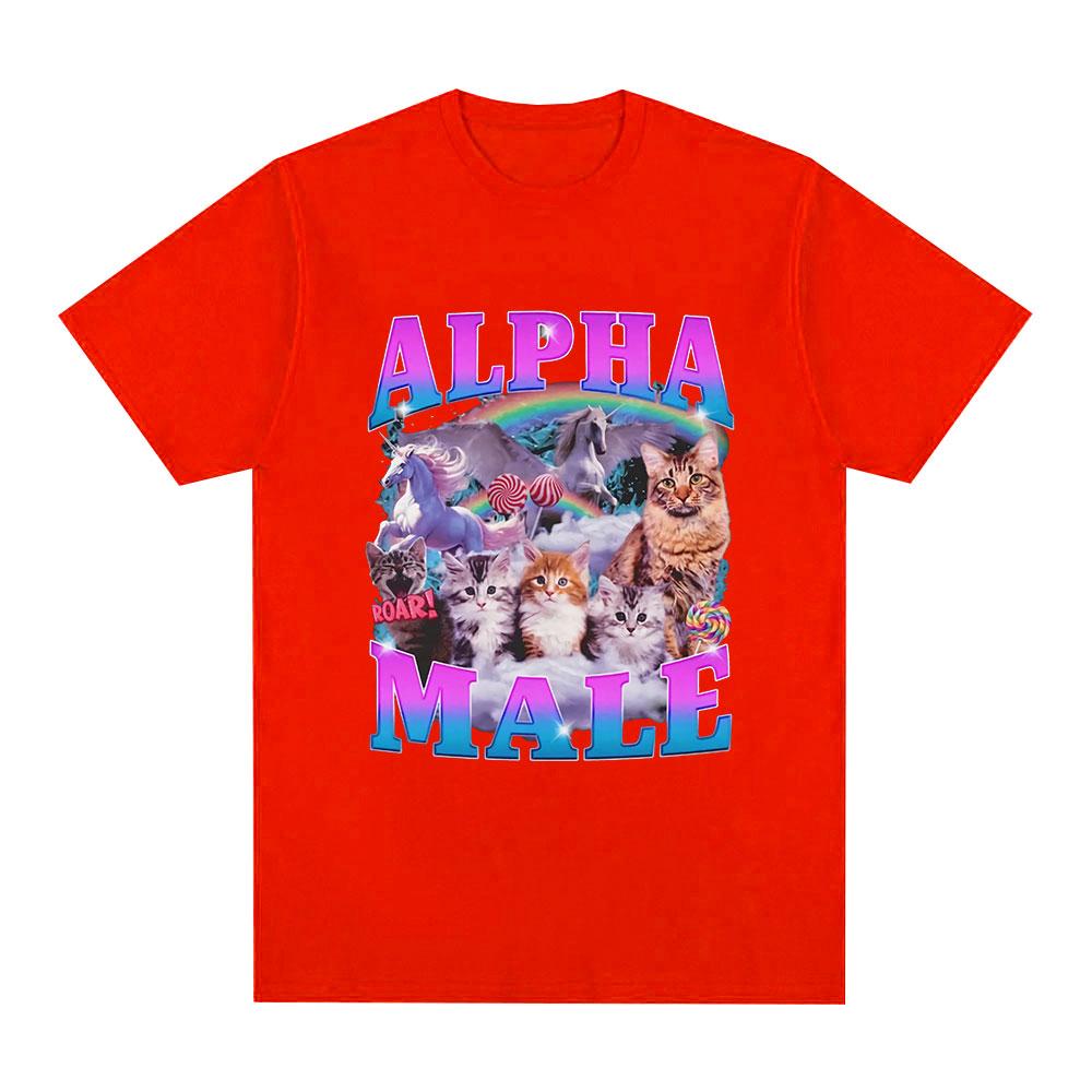 Alpha Male Kitten Cat Unicorn Rainbow Funny Meme Graphic T-shirt Men Women Fashion Short Sleeve T-shirts Cotton Casual T Shirts