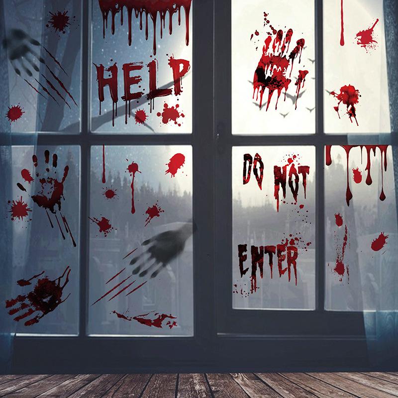 Halloween shopping mall window ghost horror sticker explosion Halloween party decoration blood handprint static sticker