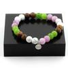 Stones and Minerals. Bracelet Peridot Beads + Matte Purple Mica + Howlite + Wood 8 Mm. Made In France.
